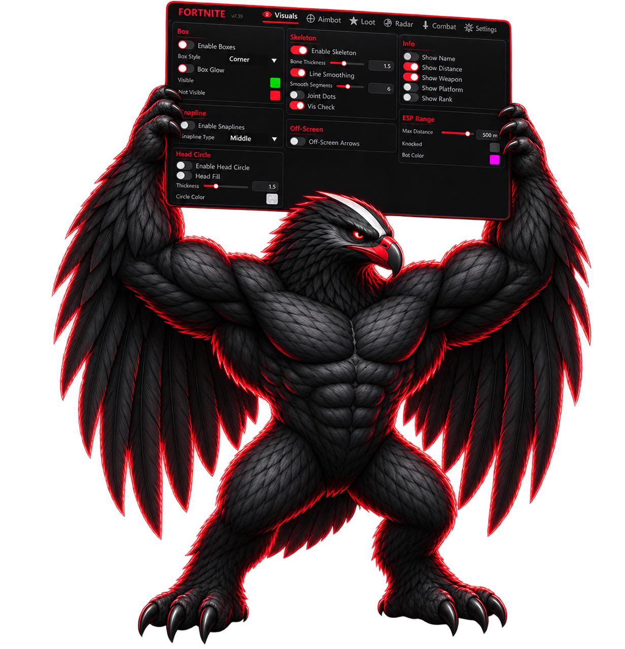 Elite4 mascot holding the ONYX Fortnite menu
